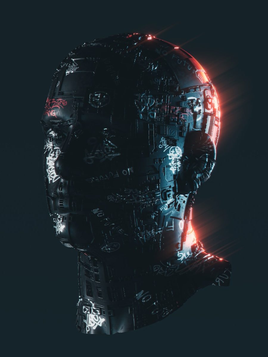 a man's head with a glowing light coming out of it